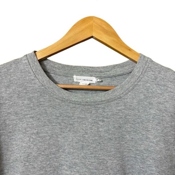 GOOD AMERICAN Long Sleeve Crew Neck T-Shirt Gray Heather size 1\2 - Picture 10 of 13